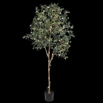 6FT Artificial Olive Tree (72") Tall, Faux Olive Tree Plants with Olive Branche and Fruit, Fake Potted Olive Silk Tree with LED String Lights for Modern Home Office Living Room Floor Decor Indoor