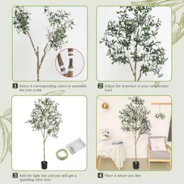 6FT Artificial Olive Tree (72") Tall, Faux Olive Tree Plants with Olive Branche and Fruit, Fake Potted Olive Silk Tree with LED String Lights for Modern Home Office Living Room Floor Decor Indoor