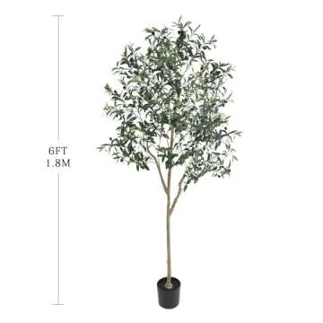 6FT Artificial Olive Tree (72") Tall, Faux Olive Tree Plants with Olive Branche and Fruit, Fake Potted Olive Silk Tree with LED String Lights for Modern Home Office Living Room Floor Decor Indoor