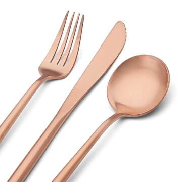 GIOCOCO Matte Rose Gold Silverware Set - 20 PCS Elegant Cutlery