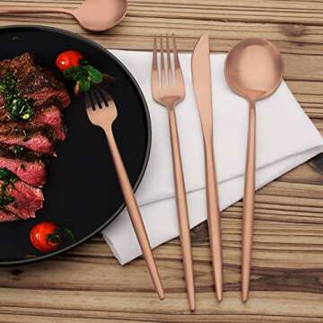 GIOCOCO Matte Rose Gold Silverware Set - 20 PCS Elegant Cutlery