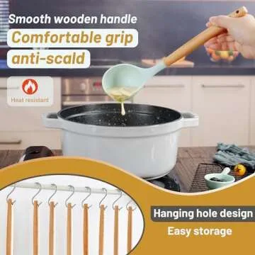 QMVESS Silicone Kitchen Utensils Set, 35 Pcs Non-Stick Cooking Utensils Set, Sturdy Insulation Wooden Handle Kitchen Accessories for Cooking with Spatula Set and Spoons Set Gadgets (Light Green)