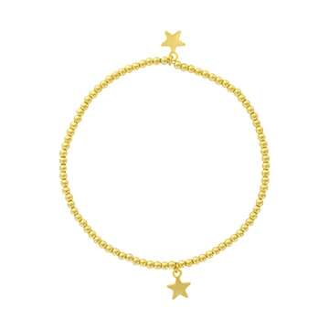 And Lovely 14K Gold or Silver Plated Bead Stretch Bracelet with 14K Gold Plated Star Charm - Stackable Stretch Bracelet - Set of 3 (Gold)