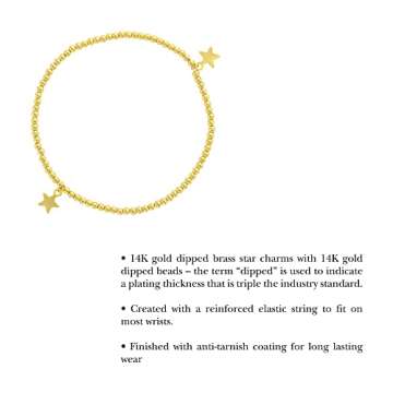 And Lovely 14K Gold or Silver Plated Bead Stretch Bracelet with 14K Gold Plated Star Charm - Stackable Stretch Bracelet - Set of 3 (Gold)