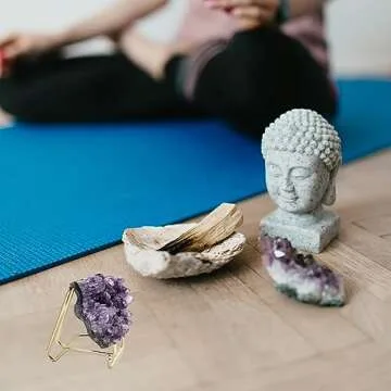 Nwsrayu Rock Display Stand Gold Metal Easel Stands Crystals Holder for Display Collectibles Crystals, Rocks, Geodes, Heart Stones, Mineral Agate Fossil , Cards, Coins,Plates (6 pcs S)