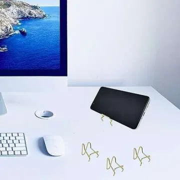 Nwsrayu Rock Display Stand Gold Metal Easel Stands Crystals Holder for Display Collectibles Crystals, Rocks, Geodes, Heart Stones, Mineral Agate Fossil , Cards, Coins,Plates (6 pcs S)