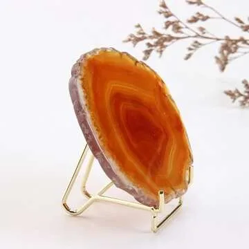 Nwsrayu Rock Display Stand Gold Metal Easel Stands Crystals Holder for Display Collectibles Crystals, Rocks, Geodes, Heart Stones, Mineral Agate Fossil , Cards, Coins,Plates (6 pcs S)