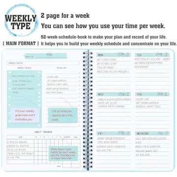 Undated Weekly Planner- Weekly Goals Notebook, A5 To Do List Planner, Habit Tracker Journal with Spi...