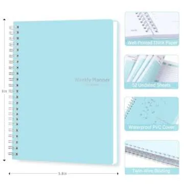 Undated Weekly Planner- Weekly Goals Notebook, A5 To Do List Planner, Habit Tracker Journal with Spiral Binding, 5.7 x 8.0 inches