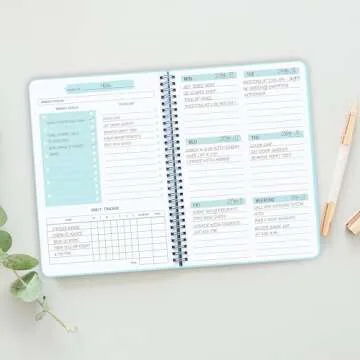Undated Weekly Planner- Weekly Goals Notebook, A5 To Do List Planner, Habit Tracker Journal with Spiral Binding, 5.7 x 8.0 inches