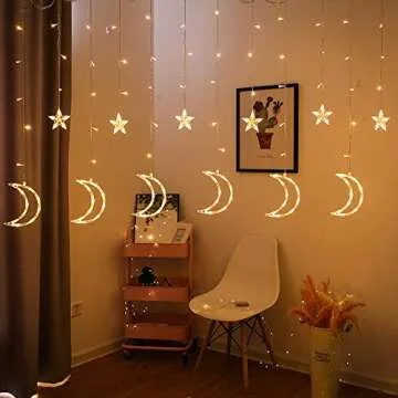 FUNPENY Star Moon Curtain String Lights, 138 LED Window Lights with Remote Control, Warm White Fairy...