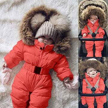 BTDECLAR Newborn Infant Baby Boys Girls Snowsuits Hoodie Jumpsuit Winter Warm Thick Coat Outfits Out...