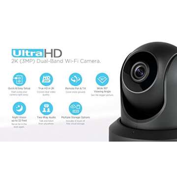 Amcrest UltraHD 2K (3MP/2304TVL) WiFi Video Security IP Camera with Pan/Tilt, Dual Band 5ghz/2.4ghz, Two-Way Audio, 3-Megapixel @ 20FPS, Wide 90° Viewing Angle and Night Vision IP3M-941B (Black)