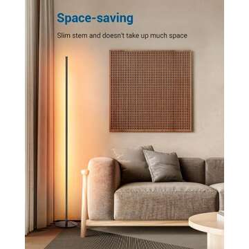 DEWENWILS LED Corner Floor Lamp, Set of 2 Modern Dimmable Mood Floor Light, 57.5" Minimalist Standing Tall Lamp for Living Room, Bedroom, Office, 3000K Warm White Light (Black)