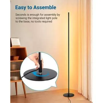 DEWENWILS LED Corner Floor Lamp, Set of 2 Modern Dimmable Mood Floor Light, 57.5" Minimalist Standing Tall Lamp for Living Room, Bedroom, Office, 3000K Warm White Light (Black)