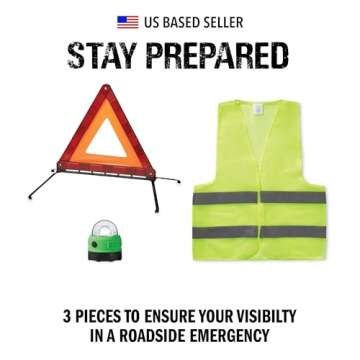 Always Prepared High-Visibility Roadside Emergency Kit for Car - Car Safety Kit w/Reflective Vest, Safety Triangles & LED Light - Perfect Roadside Assistance Kit Gift for New Drivers (4 pc)