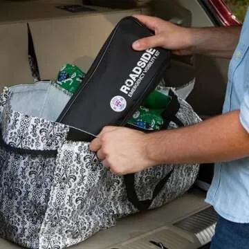 Always Prepared High-Visibility Roadside Emergency Kit for Car - Car Safety Kit w/Reflective Vest, Safety Triangles & LED Light - Perfect Roadside Assistance Kit Gift for New Drivers (4 pc)