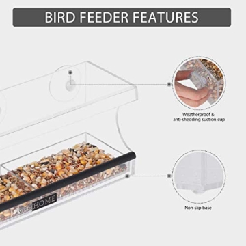 VIVOHOME Acrylic Clear Window Bird Feeder with Strong Suction Cups