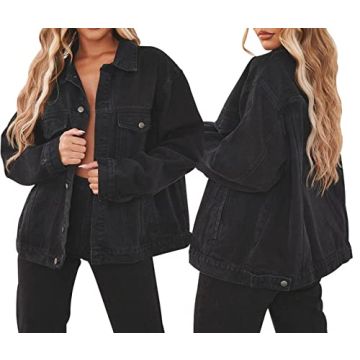 Stylish Oversized Black Denim Jacket for Women