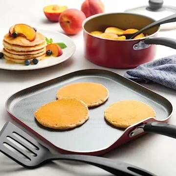 Tramontina 18 Piece Nonstick Cookware Set - Red - Aluminum Construction, Dishwasher Safe, Compatible with Gas, Electric, Ceramic Cooktops - Includes Sauté Pans, Griddle, Dutch Oven, Cooking Utensils