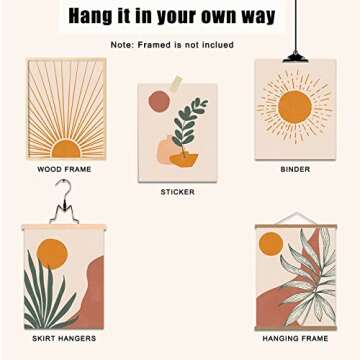 RETRART Boho Bedroom Décor Aesthetic, Wall Art Canvas Prints for Living Room Gallery Room Mid-Century Modern Exhibition Posters Sunrise Palm Leaf 8" X 10" Unframed