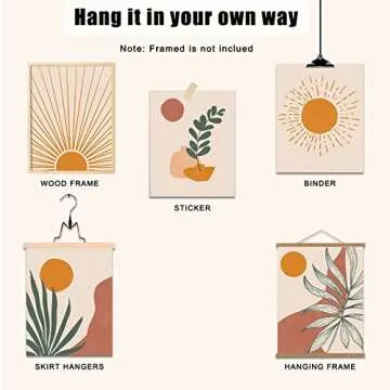 RETRART Boho Bedroom Décor Aesthetic, Wall Art Canvas Prints for Living Room Gallery Room Mid-Century Modern Exhibition Posters Sunrise Palm Leaf 8" X 10" Unframed