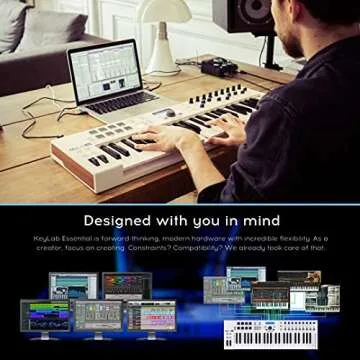 Arturia KeyLab Essential 49 - 49 Key USB MIDI Keyboard Controller with Velocity Sensitive Synth Action Keys, 8 Drum Pads, 9 Faders, 9 Knobs and Analog Lab V Software Included