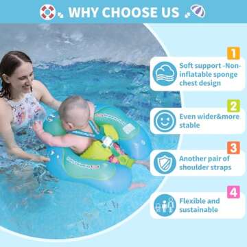 Free Swimming Baby Infant Pool Float with Sun Canopy Inflatable Baby Swimming Floatie with Sponge Safety Bottom Support Water Toys Swimming Trainer (Blue, X-Large)