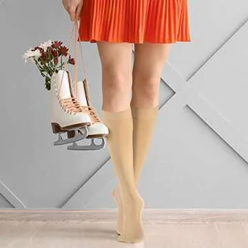 SATINIOR 3 Pairs Ice Skating Socks Roller Skating Socks High Tight Knee Nylon Roller Skate Sock Women Girl(Nude Color)