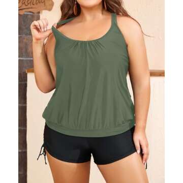 Aqua Eve Plus Size Tankini with Shorts Two Piece Swimsuits for Women Blouson Tummy Control Bathing Suits Army Green 14W