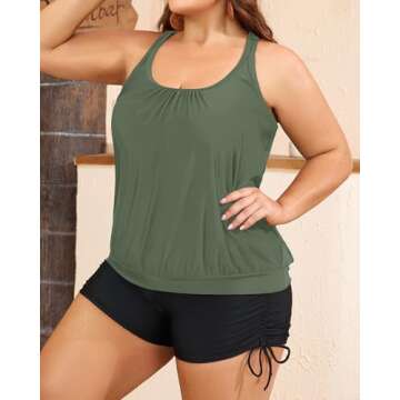 Aqua Eve Plus Size Tankini with Shorts Two Piece Swimsuits for Women Blouson Tummy Control Bathing Suits Army Green 14W