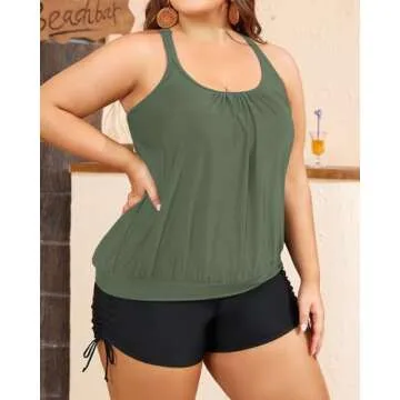 Aqua Eve Plus Size Tankini with Shorts Two Piece Swimsuits for Women Blouson Tummy Control Bathing Suits Army Green 14W