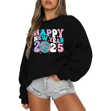 MYHALF Happy New Year Sweatshirt for Women 2025 Christmas Holiday Pullover Shirts Casual Crewneck Gr...