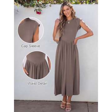 ANRABESS Women Cap Sleeve Maxi Dress Summer Dressy Casual Elegant Fit Flare High Waist Flowy Aline L...