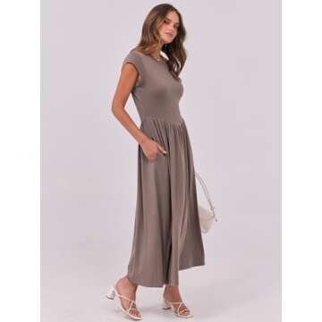 ANRABESS Women Cap Sleeve Maxi Dress Summer Dressy Casual Elegant Fit Flare High Waist Flowy Aline Long Beach Sundress Light Brown Large