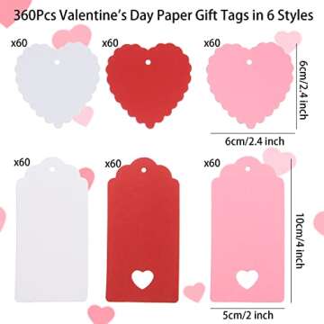 360 Pcs Valentines Day Gift Tags Heart Kraft Paper Tags Valentine's Day Theme Hanging Name Tags Labe...