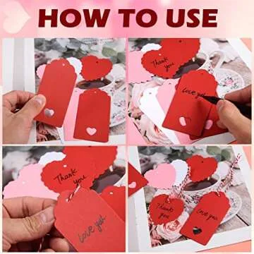 360 Pcs Valentines Day Gift Tags Heart Kraft Paper Tags Valentine's Day Theme Hanging Name Tags Labels with String for Valentine's Day Wedding Birthday Party Wrapping DIY Supplies(Red, White, Pink)