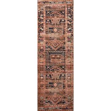 Loloi Layla Collection, LAY-14 Mocha/Blush 7'-6" x 9'-6" .13" Thick, Area Rug, Soft, Durable, Vintage Inspired, Distressed, Low Pile, Non-Shedding, Easy Clean, Printed, Living Room Rug