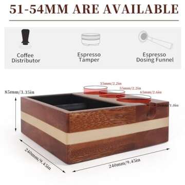 Kmise Natural Walnut Espresso Accessories Organizer Box Fits Espresso Distributor,Tamping Station Base,Tamper Holder-1.5L Coffee Grounds Box (51/54MM)