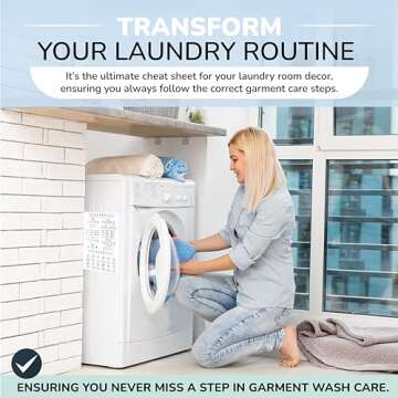 Laundry Symbol Guide Magnet with Symbols Care Instructions Chart | Guide for Washing, Drying, Ironin...