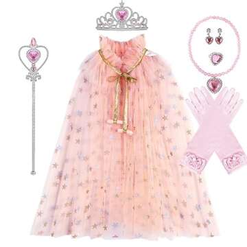 TPMG Sparkling Princess Fairy Sheer Cape for Little Girls Halloween Costume with Dress Up Accessorie...
