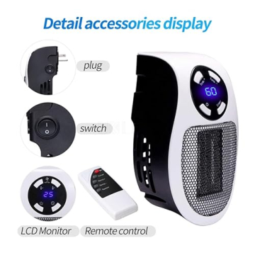 Portable Plug in Heater, 500W Small Electric Heater with Overheat Protection, Adjustable Electronic Thermostat, Precise LED Display Wall Outlet Space Heaters for Indoor Use - Office and Bedroom, etc