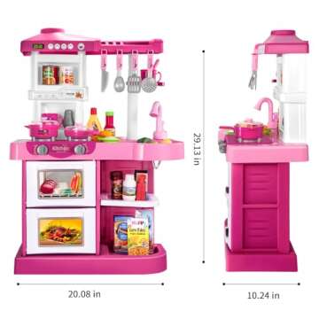 TEMI Play Kitchen Playset Pretend Food - 53 Pieces Pink Kitchen Toys for Toddlers, Toy Accessories T...