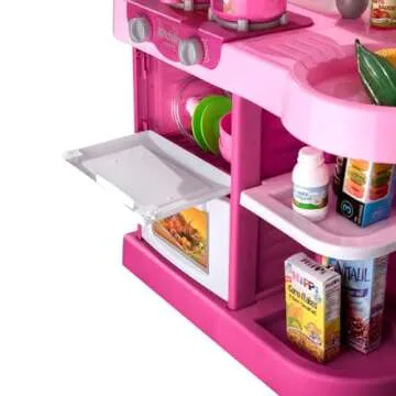 TEMI Play Kitchen Playset Pretend Food - 53 Pieces Pink Kitchen Toys for Toddlers, Toy Accessories Toddler Set with Sound and Light, Toddler Outdoor Playset for Kids, Girls and Boys