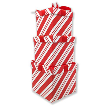 Nesting Christmas Gift Boxes 3-Pc Candy Cane Stripe Set