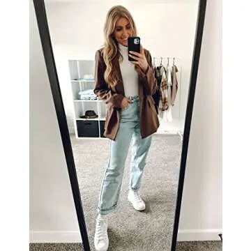 luvamia Women Casual Long Sleeve Lapel Oversized Work Blazer Boyfriend Jacket Friar Brown Blazers for Women Casual Jackets for Women Spring Blazers for Women Size Medium Fits Size 8 / Size 10