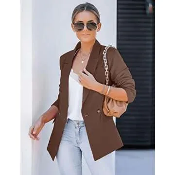 luvamia Women Casual Long Sleeve Lapel Oversized Work Blazer Boyfriend Jacket Friar Brown Blazers for Women Casual Jackets for Women Spring Blazers for Women Size Medium Fits Size 8 / Size 10
