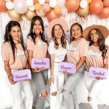 Ajiangwu Personalized Seersucker Makeup Bag with Embroidered Name & Birth Flower, Custom Small Trave...