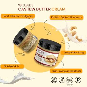 Wellbee's Raw Cashew Butter Cream, No Sugar Added, Non GMO, Paleo, Smooth & Creamy, 100% Pure, Natural, Vegan, SCD Approved - 16 oz Jar