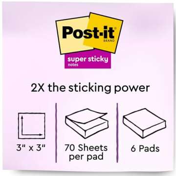 Post-it Super Sticky Recycled Notes, 3x3 in, 6 Pads, 2X The Sticking Power, Bali Collection, Pastel Colors (Lavender, Apricot, Blue, Pink, Mint), 30% Recycled Paper (654-6SSNRP)